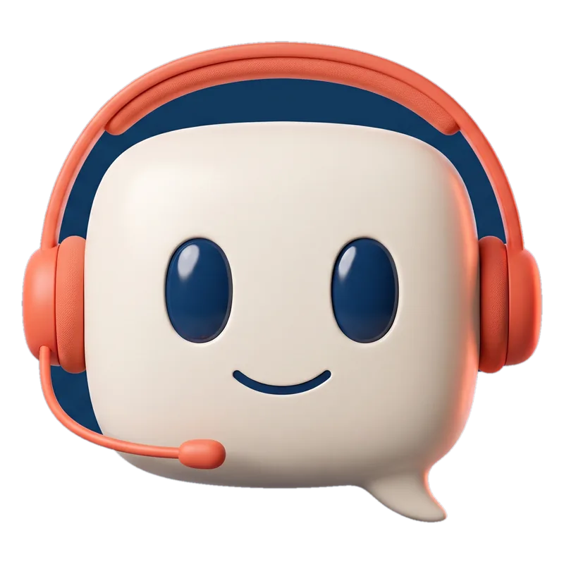 Mascota de MensajerIA, un robot amigable con headset coral